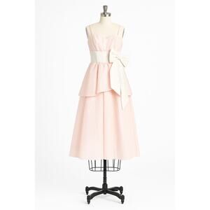 Vintage Gunne Sax by Jessica McClintock Pink & Ivory Bow Peplum Formal Dress